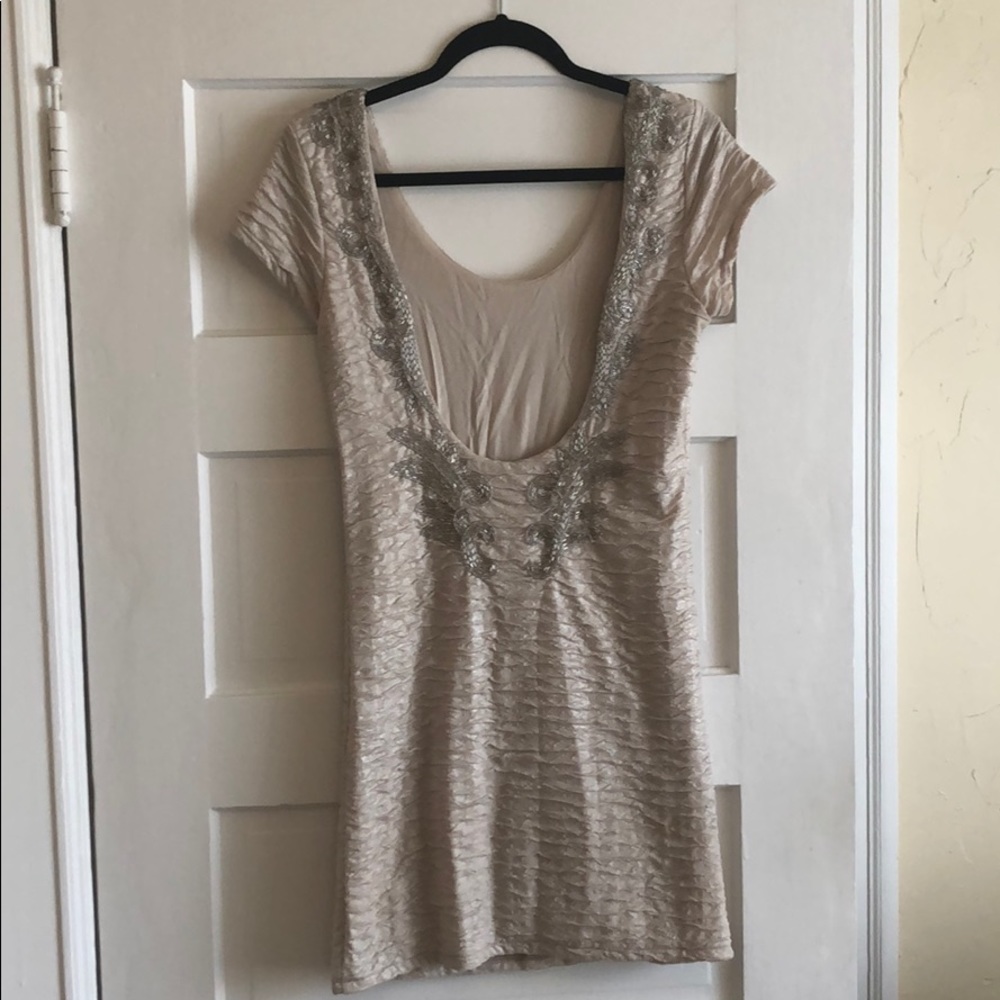 Free People beaded off white rouched dress size M